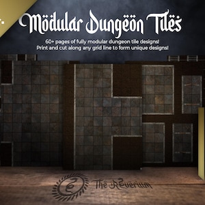 Modular Dungeon Tiles + more: 60+ Pack, print-at-home PDFs, 1&quot; grid, realistic, letter, D&D, Pathfinder, role-playing, TTRPG.