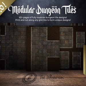 Modular Dungeon Tiles + meer: pakket van 60+, pdf's om thuis te printen, raster van 1 inch, realistisch, A4+ letter, D&D, verkenner, rollenspel, TTRPG.