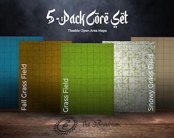 5-Pack Open Area Terrain Maps: Core Set. Print-at-home PDFs, D&D, Pathfinder, 1" Grid, Letter + A4.