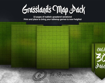 Tileable Grasslands Map Pack: 30+ pages of open terrain, print-at-home PDFs, D&D, Pathfinder, 1" Grid, A4 + Letter.