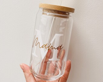 drinking glass mom | jar with lid | Mother's Day Gift | Aesthetic | birthday gift | gift mom | Latte macchiato glass | Cute