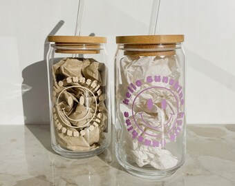 Drinking glass Hello Sunshine | Smiley | jar with lid | Aesthetic | birthday gift | gift girlfriend | Latte macchiato glass | Cute