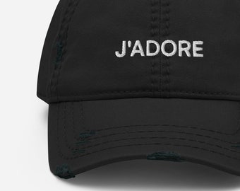J'adore hat, French hat, Paris hat, French text hat, black baseball cap jadore, distressed dad hat