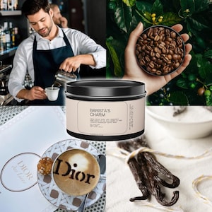 Tin Candles, Barista Charm Candle 8 oz, Fresh Coffee Coconut Soy Wax, Vanilla Coffee Scented Tin Candle, Espresso candles