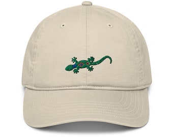 Gecko dad hat 100% organic cotton, summer vibe hat, vacation tropical hat, cute lizard baseball hat, funny positive dad hat unisex