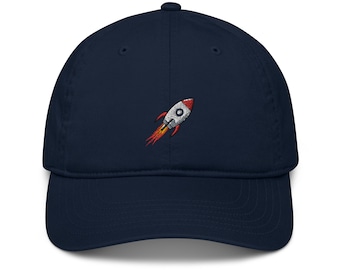 Crypto To The Moon Hat, Organic Cotton dad hat, NFT merch, Buy and Hold, Buy the dip, Financial Freedom, Rocket Emoji hat, Metaverse