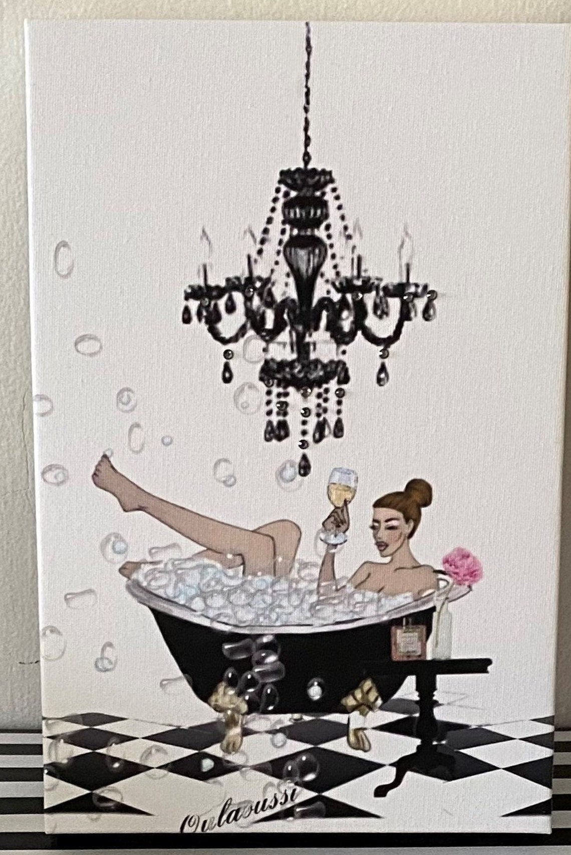 Bubble Bath Wine Original Artwork Cute Bathroom Decor Trendy Etsy