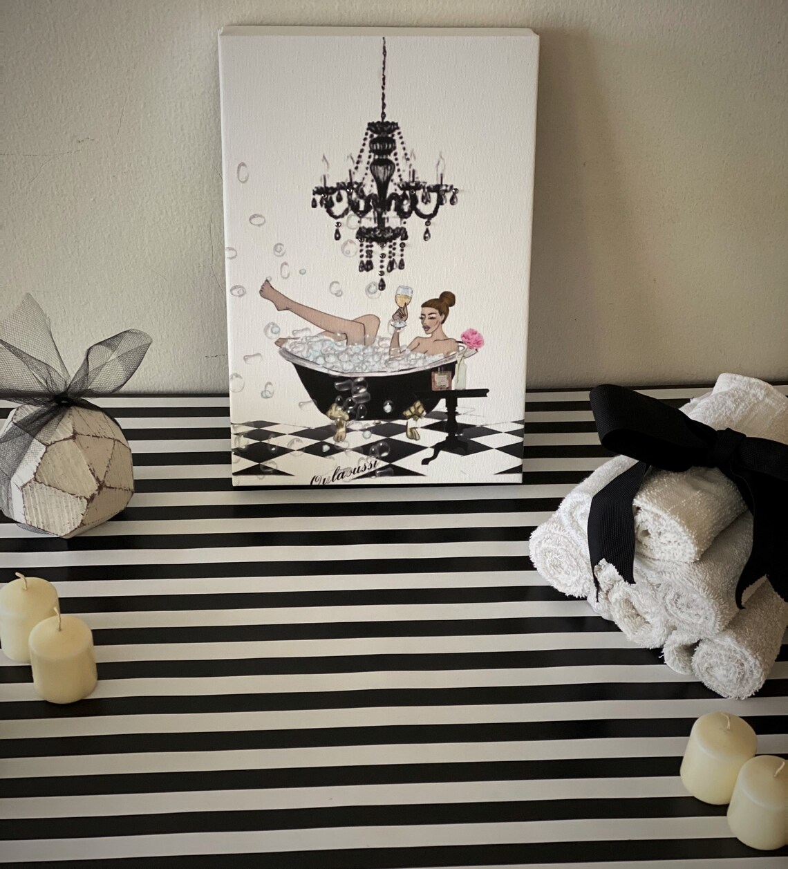 Bubble Bath Wine Original Artwork Cute Bathroom Decor Trendy Etsy