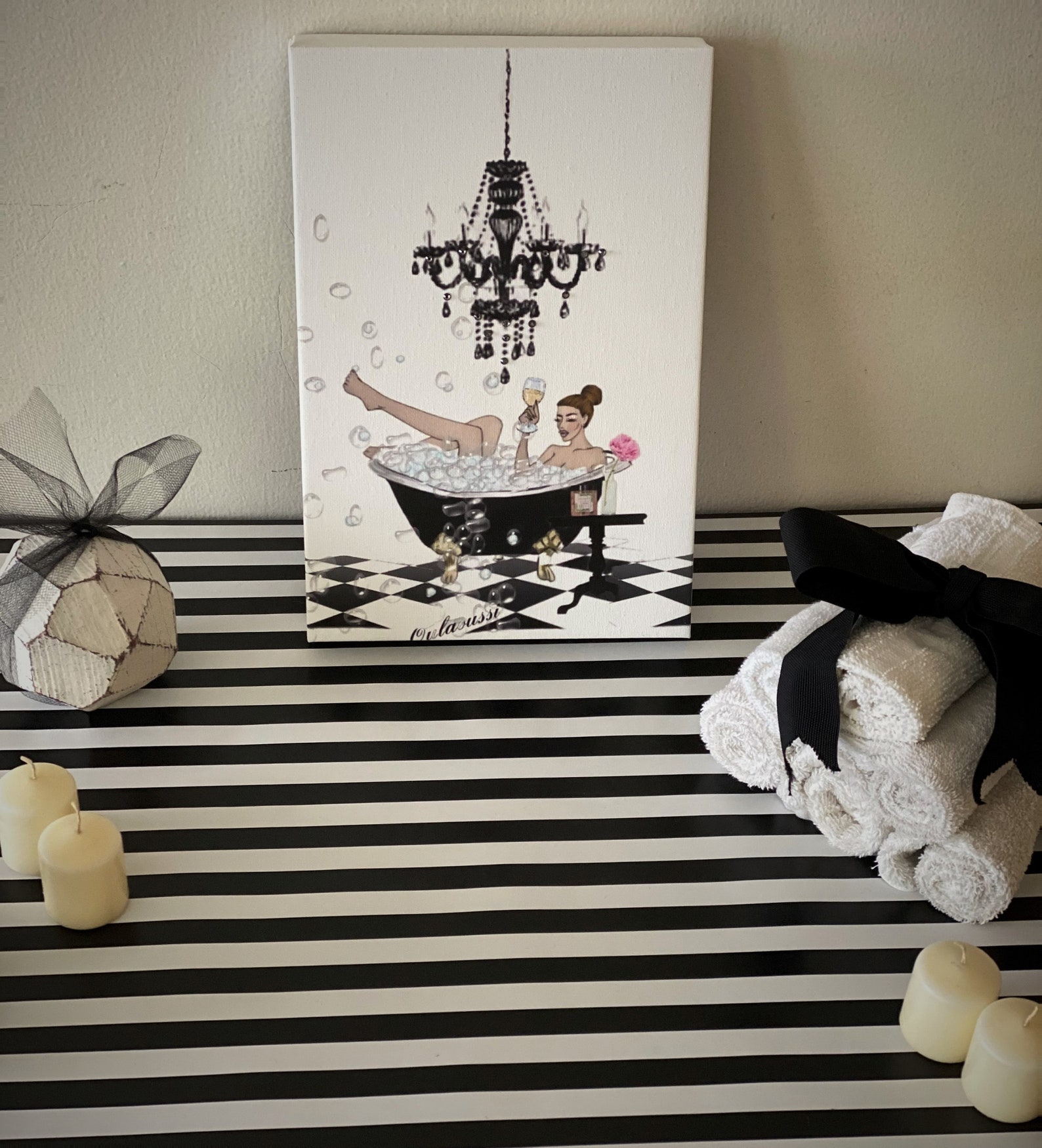 Bubble Bath Wine Original Artwork Cute Bathroom Decor Trendy - Etsy