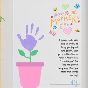 Muttertag Handabdruck Handwerk für Kinder Geschenk für Mama Blumen Gedicht Printable Instant Download