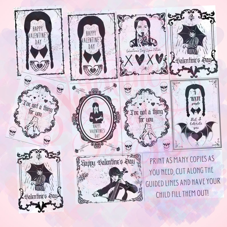 Wednesday Addams Printable Valentines Cards Etsy