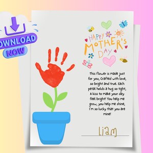 Muttertag Handabdruck Handwerk für Kinder Geschenk für Mama Blumen Gedicht Printable Instant Download