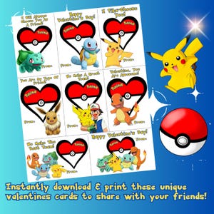Cartões de dia dos namorados Pokémon, cartões de dia dos namorados para crianças, cartões de dia dos namorados para imprimir, cartões de dia dos namorados faça você mesmo, download digital