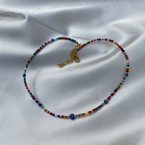 Handmade Nazar Evil Eye Rainbow Rocailles Choker
