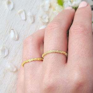 14K Gold Vermeil Ring, Dainty Minimalist Ring, Simple Sparkly Band Ring, Unique Stacking Ring, Chain Ring, Delicate Fine Ring, Gift For Her