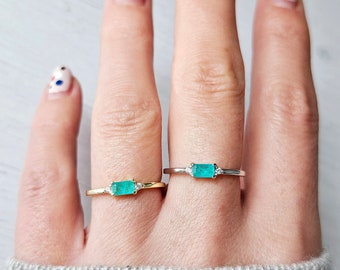 Blue Paraiba Tourmaline Ring, 100% Real Silver Sparkly Ring, Dainty Minimalist Ring, Emerald Cut Ring, Crystal CZ Ring, Rectangle Stone Ring