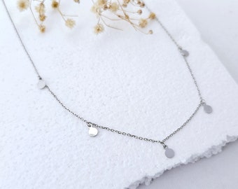 Sterling Silver Charm Necklace, Dainty Chain Collar Necklace, Minimalist Link Chain Stacking Necklace, Simple Short Disk Choker Necklace