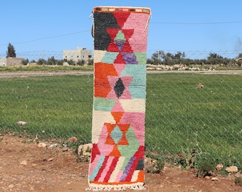 Tappeto marocchino multicolore: tappeto da corridoio in lana intrecciata a mano