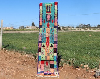 Tappeto da corridoio in lana colorata: tappeto berbero marocchino vintage per il corridoio