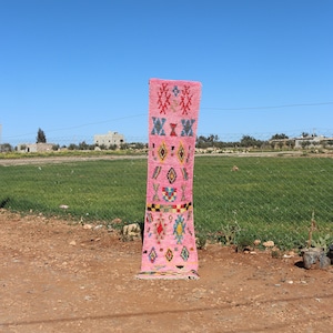 Pink Berber Runner Rug: Vintage Boujaad Wool Rug