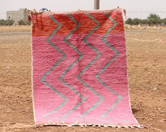 Pink Moroccan Rug, Custom Fabulous Boujad Rug, Azilal rug, Abstract Multicolored Carpet, Handmade Moroccan Rug, Bohemian rug