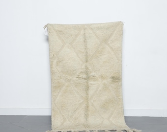 White Beni Ourain Rug 6.4x3 ft - Hand-Knotted Wool Moroccan Carpet