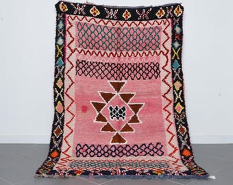 Handmade Pink Moroccan Azilal Rug: Berber Wool Carpet (5.2x7.7 ft.)