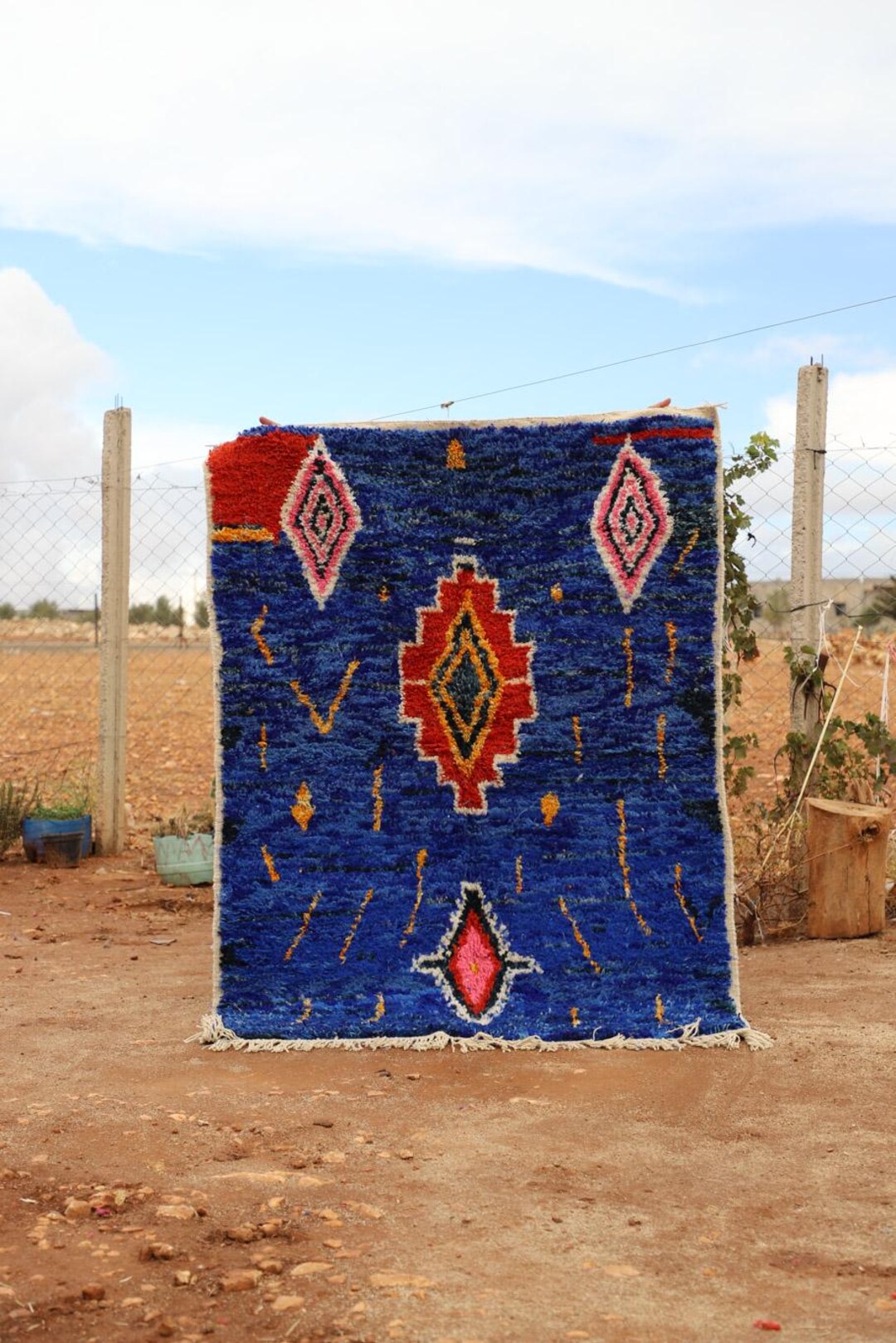 Handwoven Moroccan Berber Beni Ourain Rug – Geometric Patterns, Vibrant ...