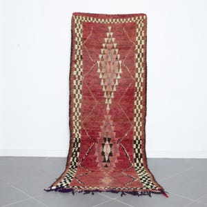 Vintage Moroccan Runner Rug 7.8x3.4 ft | Red Berber Tribal Wool Rug | Handmade Atlas Corridor Runner Carpet