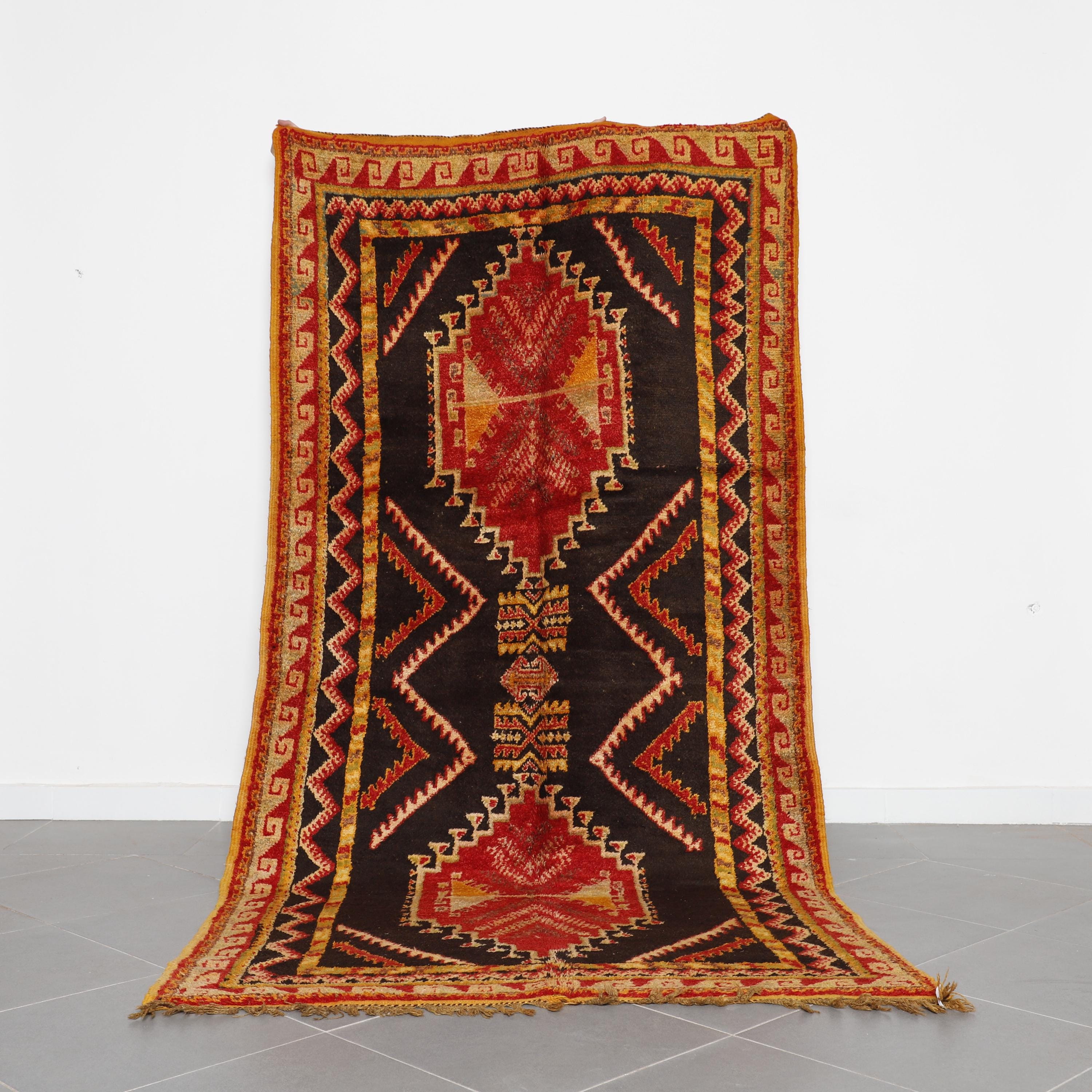 Vintage Moroccan Wool Rug: Red & Brown Azilal Berber Carpet
