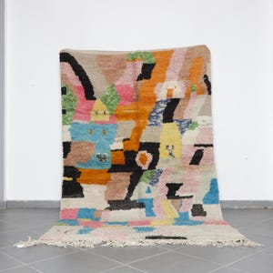 Large Abstract Wool Rug: Handwoven Colorful Boho Area Carpet