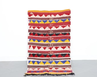 Vintage Moroccan Berber Rug: Colorful Geometric Wool Carpet (2.9 x 5 ft.)