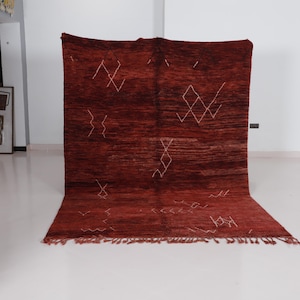 Vintage Red Moroccan Rug 10x7 ft: Berber Wool, Minimalist Design