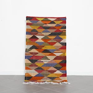 Moroccan Authentic Rug, Flatweave Moroccan Rug, Handmade Berber Carpet, Living Room Rug, Vinatge Rug, Artisanal Moroccan Rug