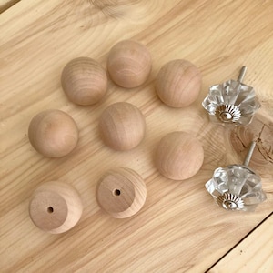 Birch Wood Knobs (Set of 8): 1&quot; Unfinished Wooden Balls, Furniture Building Crafts