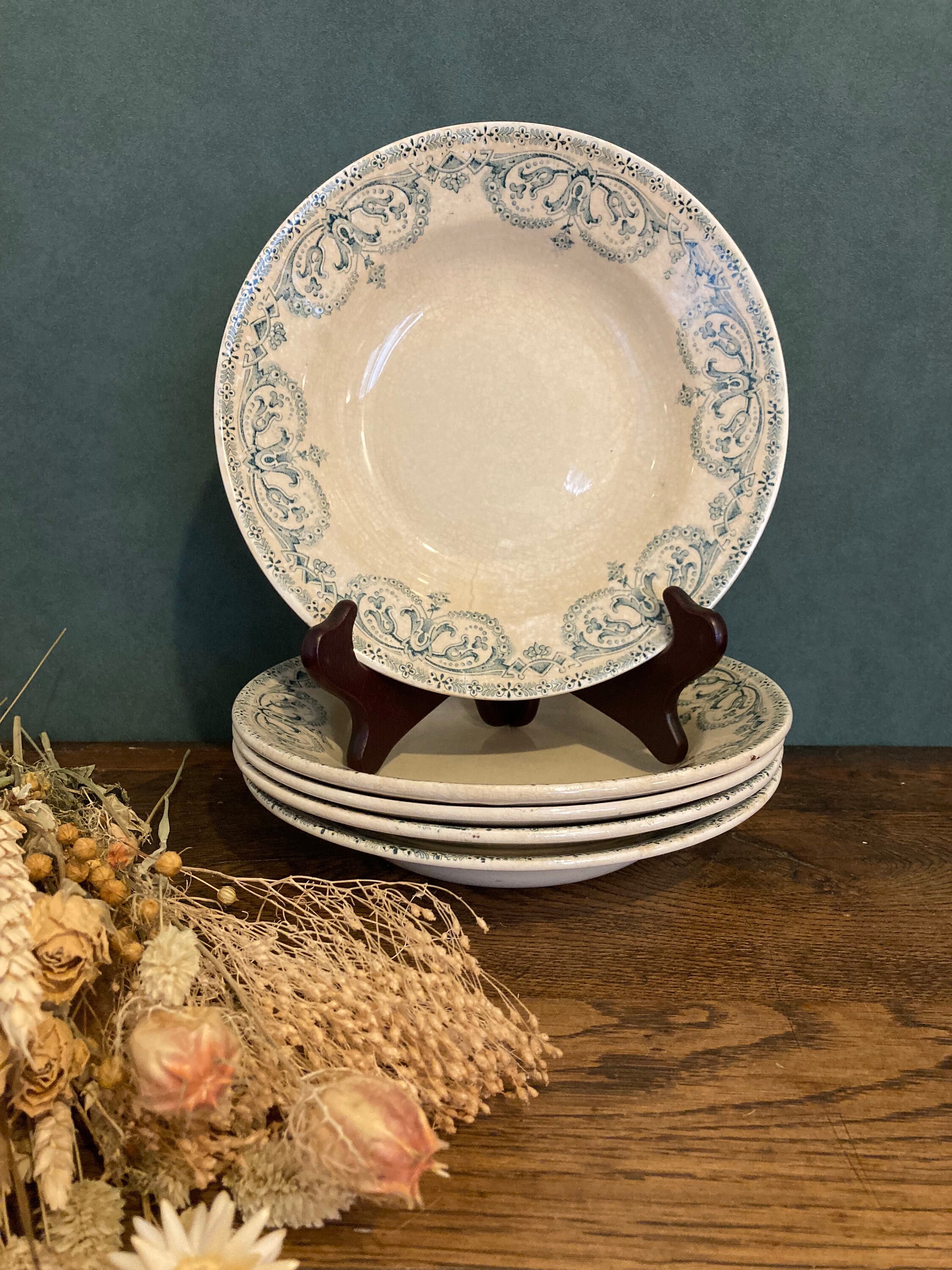 Vintage Au Planteur de Caiffa 5 Deep Plates/Assiettes Creuses Soupe Soup Transferware Tableware Fren