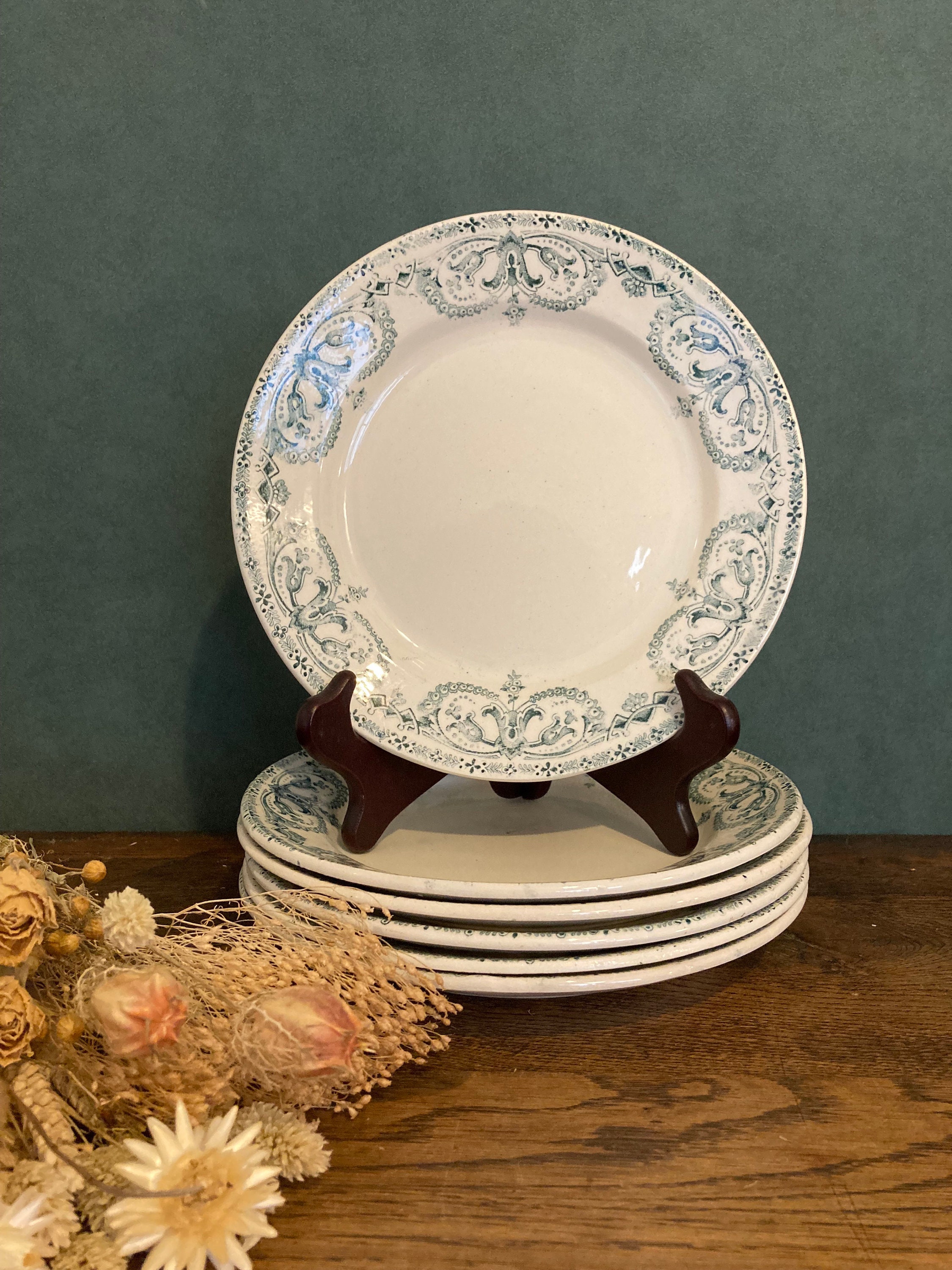 Vintage Au Planteur de Caiffa 6 Flat Plates/Assiettes Transferware Tableware French