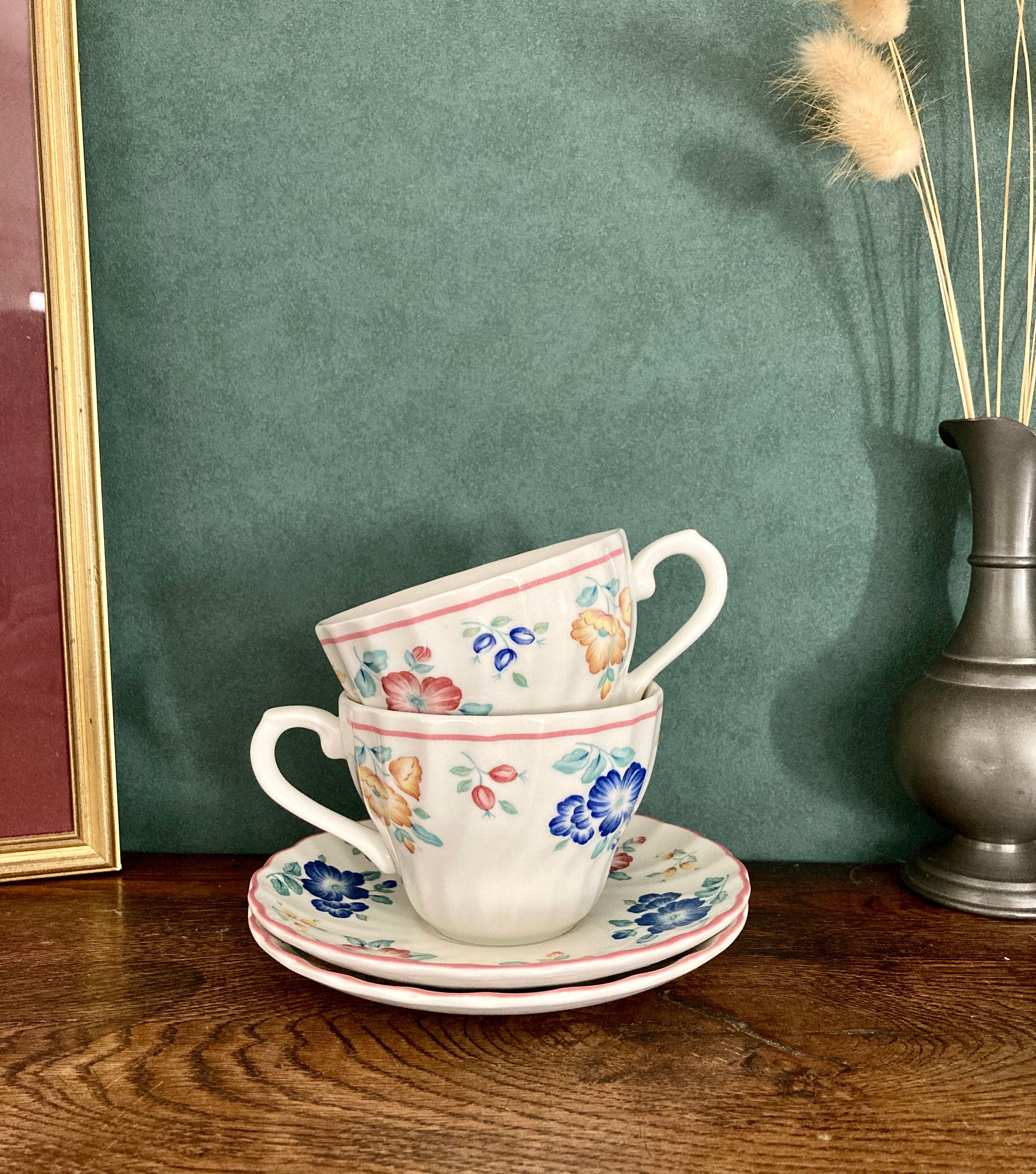 Duo Tasses Thé Churchill England Fleurs/Duet Teacups Flowers Design