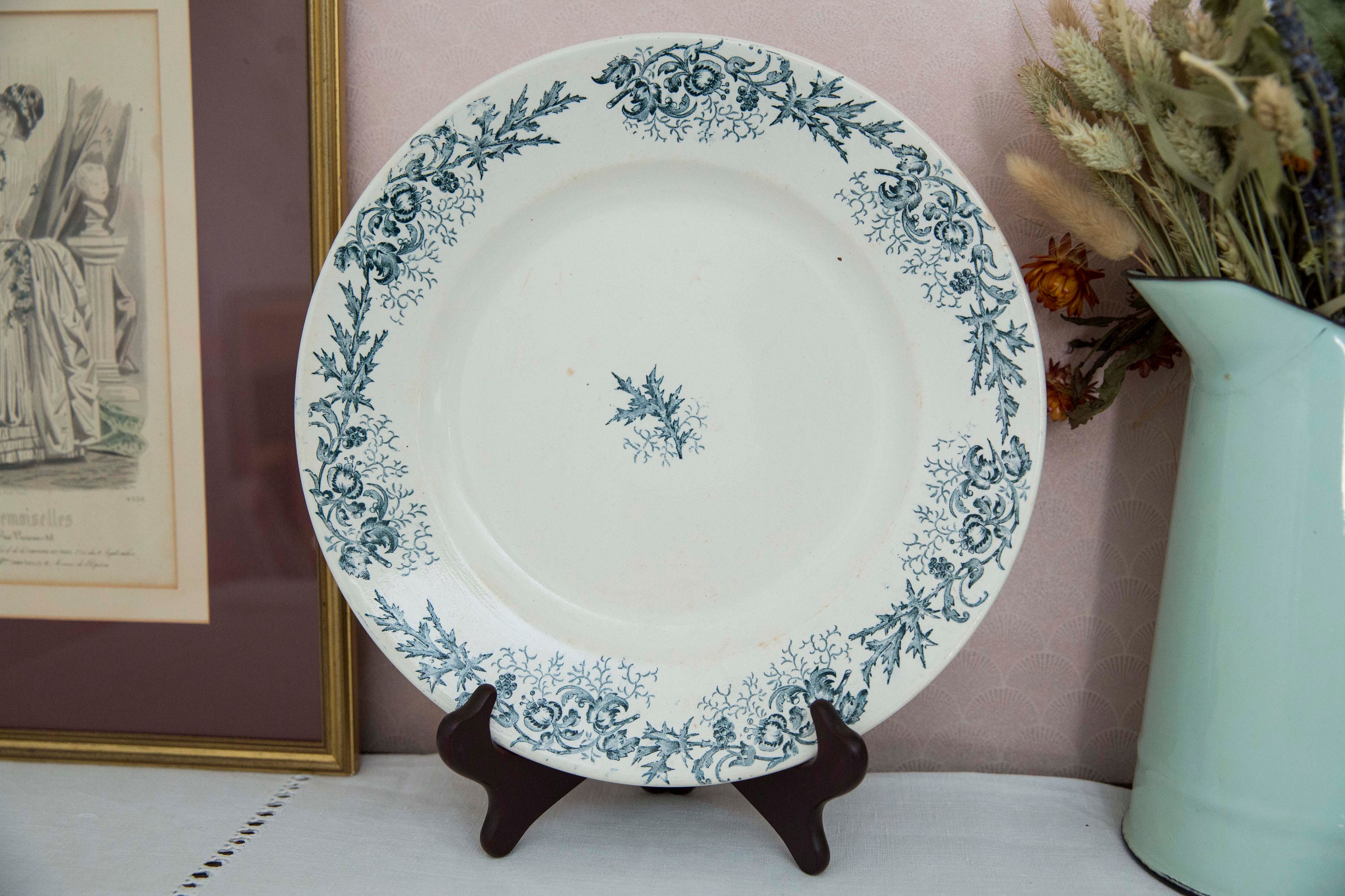 1890's Beautiful French Serving Plate Longwy - Floral Pattern Cyrano Collection/Magnifique Assiette
