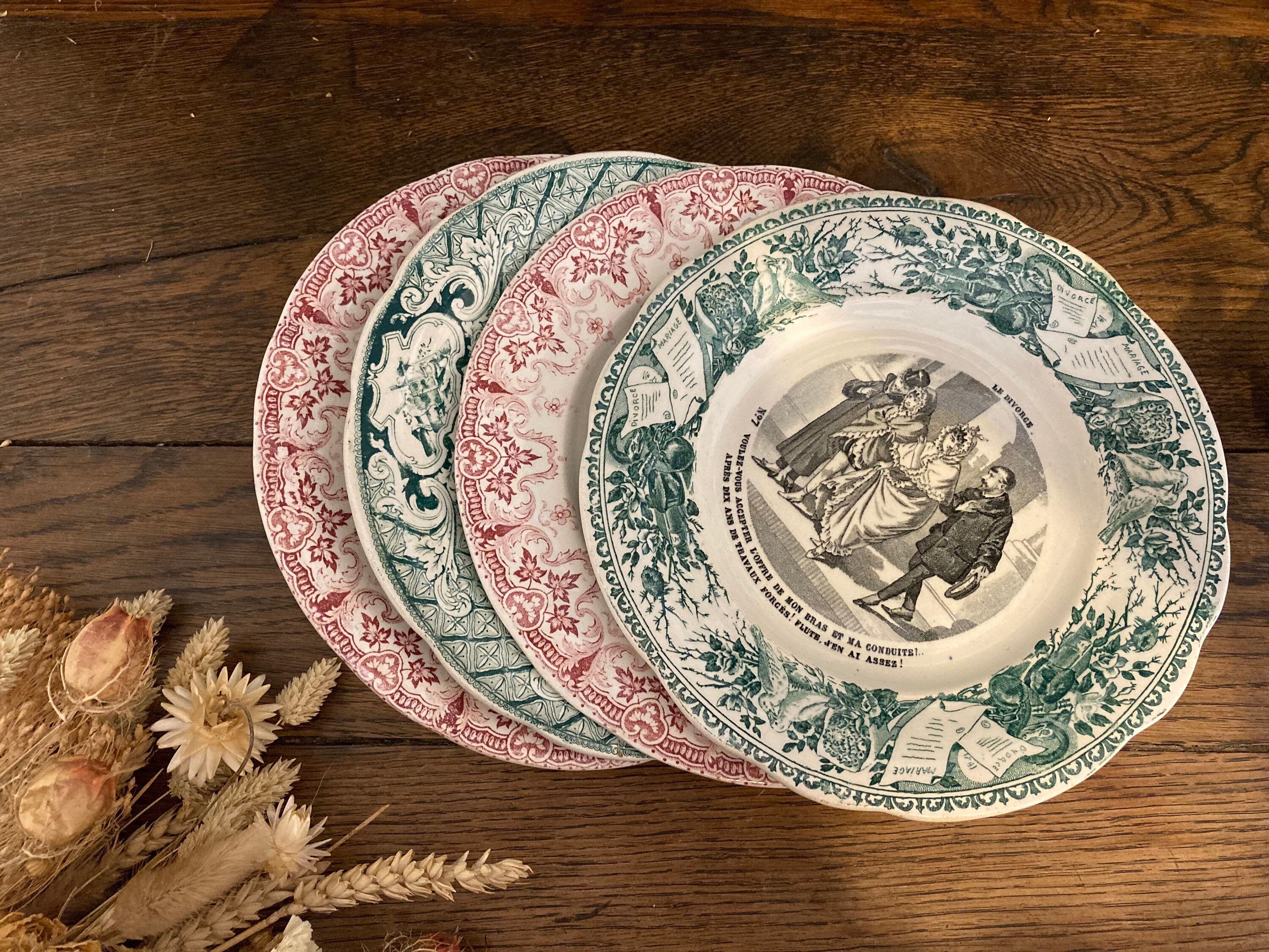 Set Mismatched 4 Dessert Plates/Assiettes Dépareillées Saint Amand et Hamage Creil Montereau