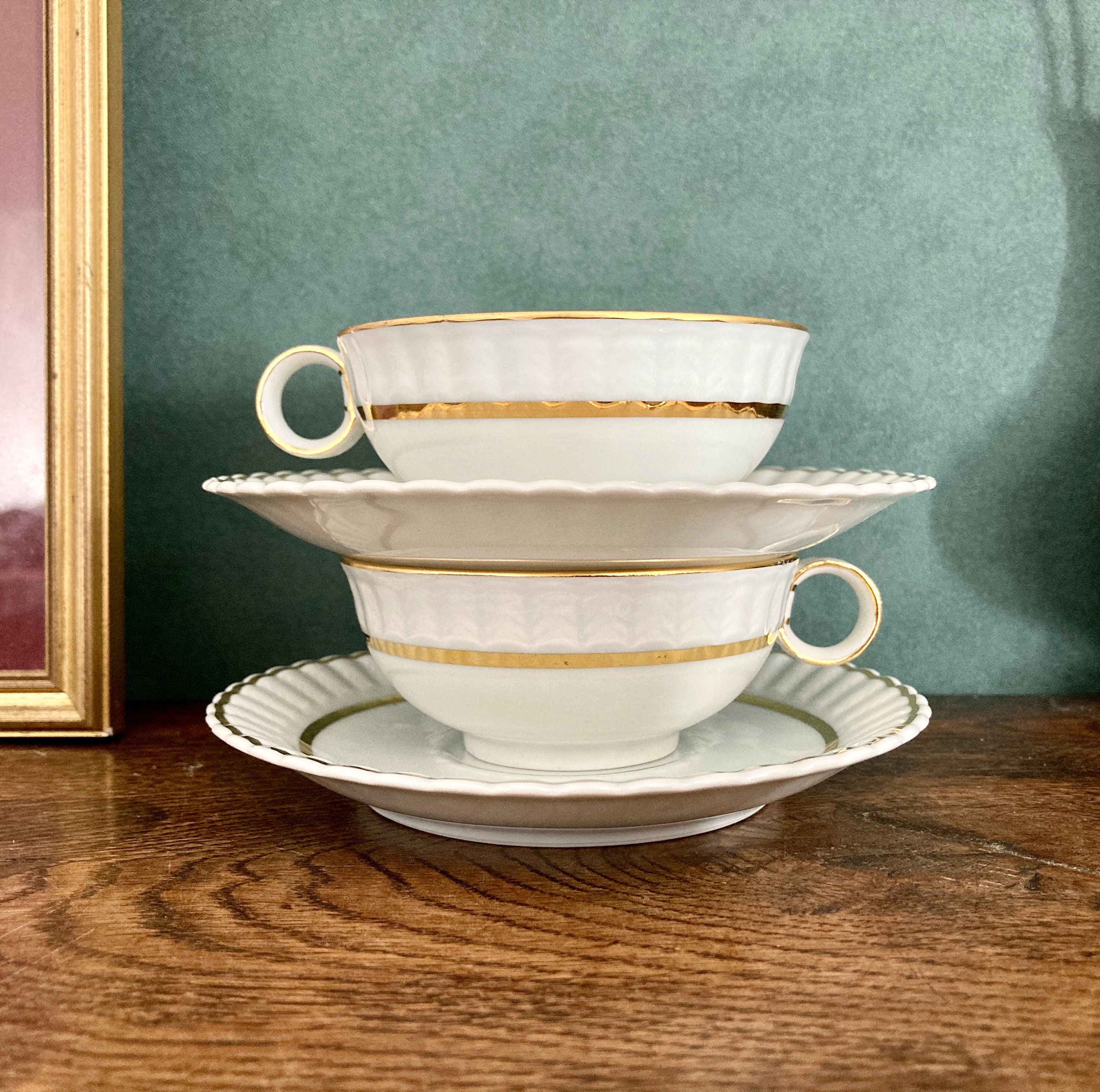 Beautiful 1900's Duet Coffee/Tea Cups Duo Tasses Café Thé Bernardaud et Co Limoges Porcelain