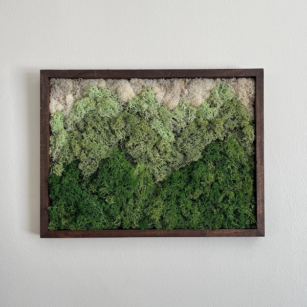 Moss Wall Art | Preserved Moss Framed | Moss Wall Decor | Rectangle Frame | Green Mountains Reindeer Moss