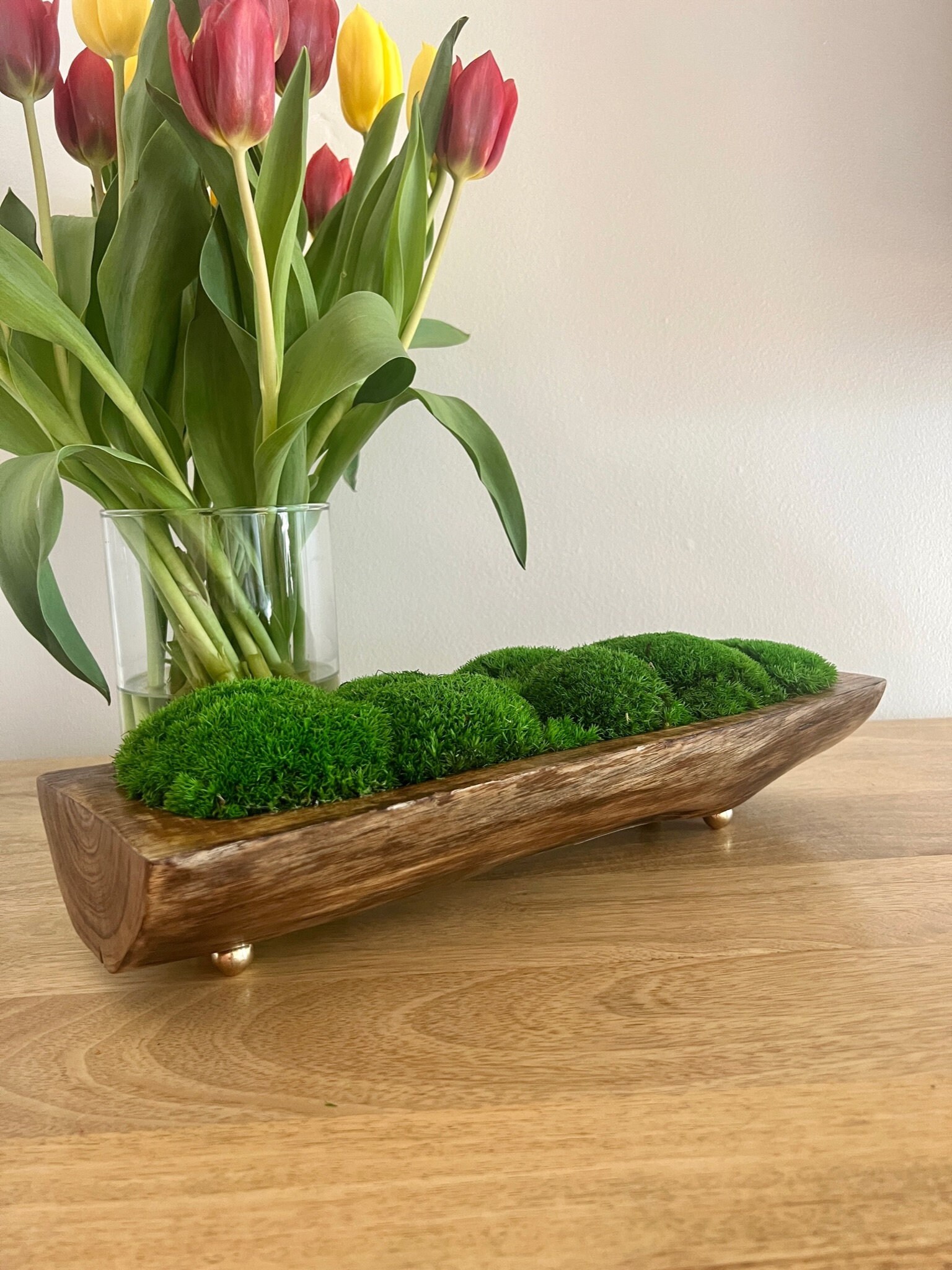 Moss Centerpiece Preserved Moss Bowl Centerpiece for Dining Table Moss for  Office Pink Wood Bowl Decor for Wedding Table Nature Lover Gift 