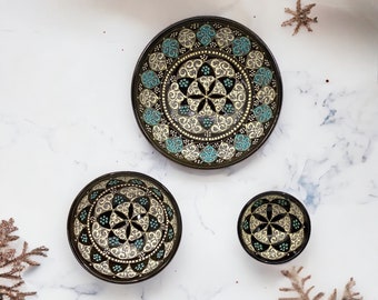 Turkish Ceramic Set Of 3 Bowl, Serving Bowl, Mezze Bowl Set, Appetizer Serving Bowl, Tapas Bowls, Snack Bowls, Favor and gift ideas