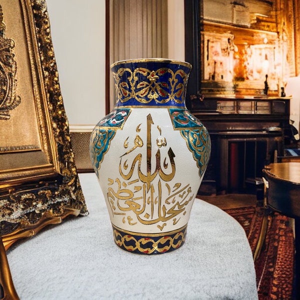 Turkish Handmade Gold Ceramic Ancestor Vase, Decorative Ceramic Vase, Collection Vases, Handmade Vase