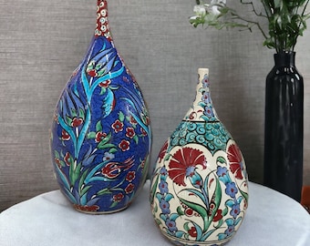 Turkish Hand Crafted Ceramic Teardrop Bottle, Ceramic Teardrop Vase, Decorative Ceramic Vase, Collectible Vases, Ceramic Home Accents