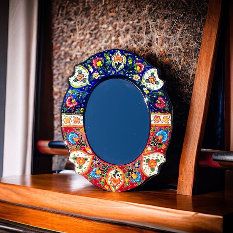 Decorative Ceramic Mirror, Handmade Mirror, Wall Mirror, Handmade Ceramic Detailed Mirror, Hanging Wall Mirror, Housewarming Gift image 6