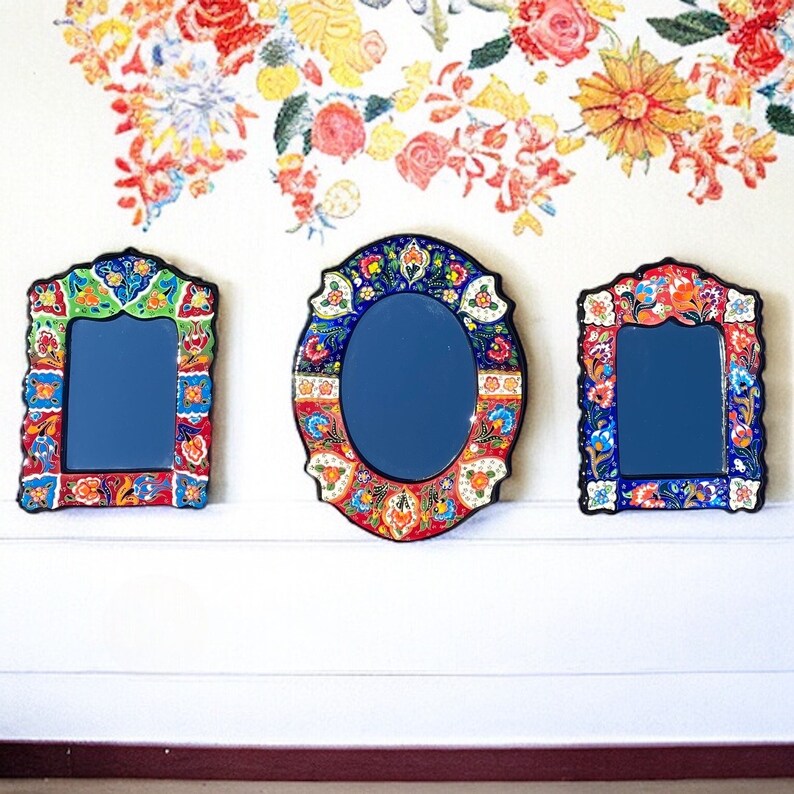 Decorative Ceramic Mirror, Handmade Mirror, Wall Mirror, Handmade Ceramic Detailed Mirror, Hanging Wall Mirror, Housewarming Gift image 2