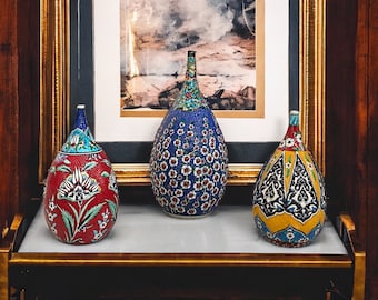 Turkish Hand Crafted Ceramic Teardrop Bottle, Ceramic Teardrop Vase, Decorative Ceramic Vase, Collectible Vases, Ceramic Home Accents