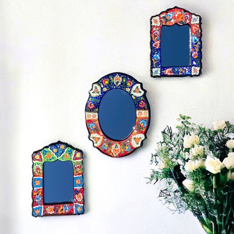 Decorative Ceramic Mirror, Handmade Mirror, Wall Mirror, Handmade Ceramic Detailed Mirror, Hanging Wall Mirror, Housewarming Gift image 1